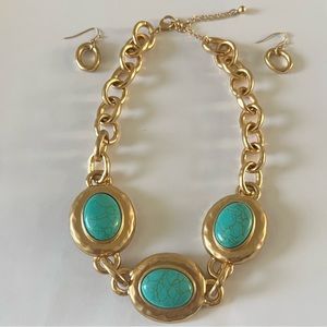 New Lulus Come Around Turquoise Statement Necklace Set